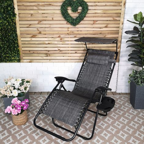 Multi Position Garden Gravity Relaxer Chair Sun Lounger with Sun Canopy in Grey (1/5)