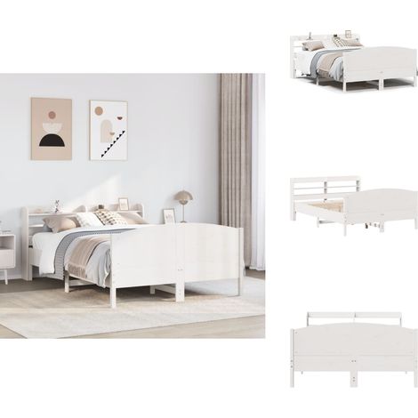 Massivholzbett ohne Matratze Weiß 140x200 cm Kiefernholz - Bettgestell - Bettgestelle - Bettrahmen - Bett (1/5)