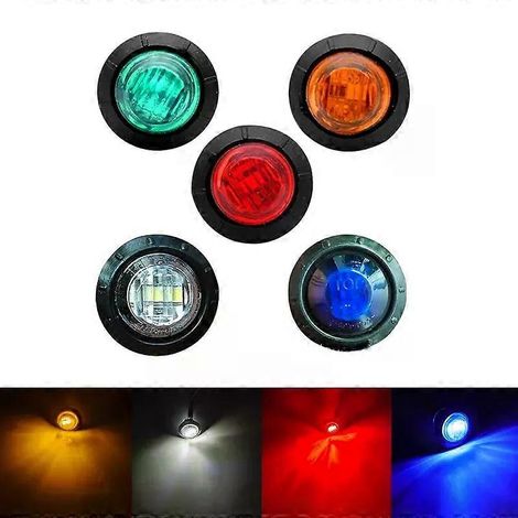 Lot de 2 feux de gabarit latéraux ronds 3 LED 12 V/24 V (jaune, blanc, rouge) pour camions, feux de position, clignotants. (1/5)