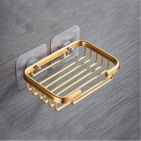 Porte-savon doré pour mur de douche, porte-savon adhésif en acier inoxydable pour salle de bain, porte-savon sans perçage, porte-savon et distributeurs d'accessoires de salle de bain, facile à (1/5)