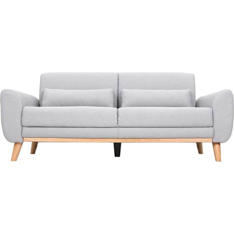 Sofá diseño 3 plazas tejido gris claro patas roble EKTOR