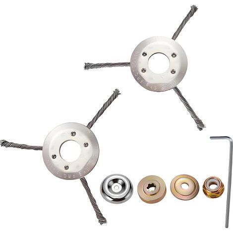 Lot 2 têtes débroussailleuse fil acier 230 mm – Universelle avec kit adaptateur 5 pièces – Tondeuse thermique (1/5)