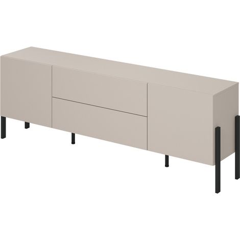 Mobile TV SALMA – 2 porte & 2 cassetti Push-to-Open – beige & nero opaco, 207×70×40 cm