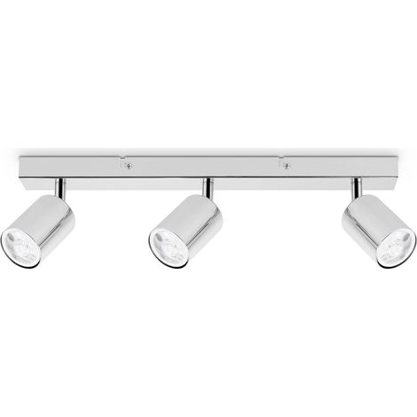 Spot Plafonnier Cuisine Chrome Poli, Plafonniers Spot Plafond GU10 Plafonnier LED 3 Spots Orientables Spots et Rails de Spots Moderne pour Salon Chambre Salle à Manger, sans Ampoules (1/5)