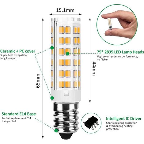 E14 LED Bulb, 7W (65W Halogen Equivalent), Warm White 3000K, 700LM, Small Edison Screw, Non-Dimmable, Flicker-Free, AC 220-240V, for Ceiling Lights, Range Hood, Desk Lamps, 6-Pack (1/5)
