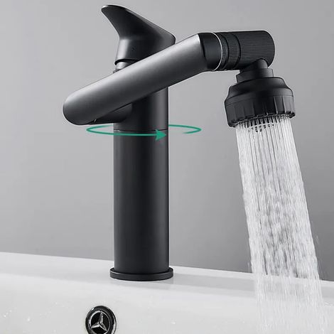 1080 Grad drehbare Armatur, schwarze Badezimmerarmatur, drehbare Waschbeckenarmatur, Badezimmerarmatur mit weitwinklig drehbarem Strahl, Duschkopf für Badezimmer- und Küchenarmatur.