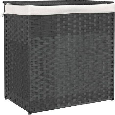 Panier à linge double couche, gris, 53 x 35 x 57 cm, en résine tressée (1/5)