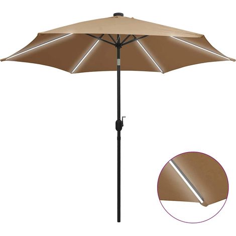 Parasol avec LED - Parasol de Jardin Parasol droit et mât en aluminium 300 cm Taupe BV544015 - BonneVie (1/5)