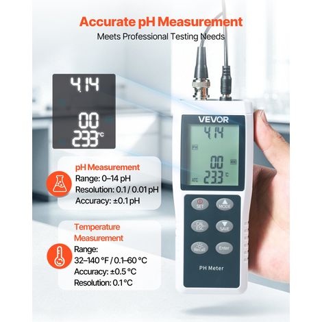 pH Mètre Numérique 0-14 pH, Kit de Testeur pH, Sonde Étanche IP68 avec Étalonnage Automatique à 3 Points, pour Hydroponie et Eau Po… (1/5)