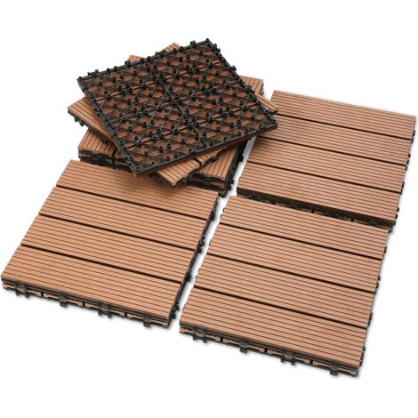 SWANEW Lastra per terrazza 55 pezzi Piastrelle in legno a incastro Piastrelle di rivestimento 30 x 30 per terrazza da giardino, Marrone (1/5)