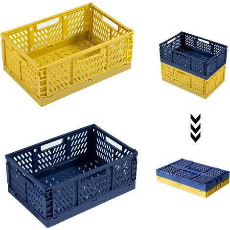 2 Stück robuste, faltbare Kunststoffboxen, Mini-Aufbewahrungskörbe, Faltkisten, Behälter, langlebige, stabile, stapelbare Kunststoffboxen mit Armlehnen für Küche, Büro, Outdoor, Camping (A) (1/5)