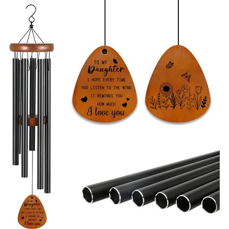 Carillon à vent en métal mélodie pour fille, cadeau de 30 x 16 cm, carillon éolien avec cloche en aluminium et papillon avec poème commémoratif à suspendre, cadeau pour jardin, terrasse (1/5)