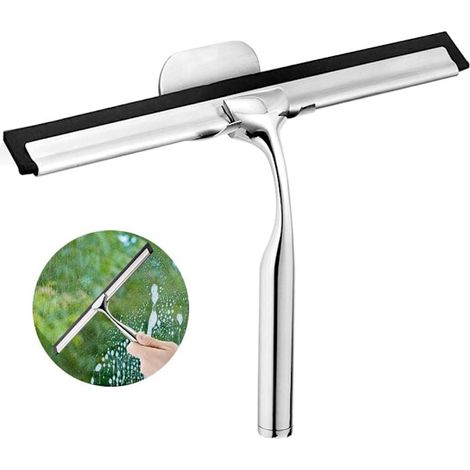 Grattoir de douche en acier inoxydable avec ventouse, multifonctionnel pour le nettoyage des miroirs et vitres de salle de bain. (1/3)