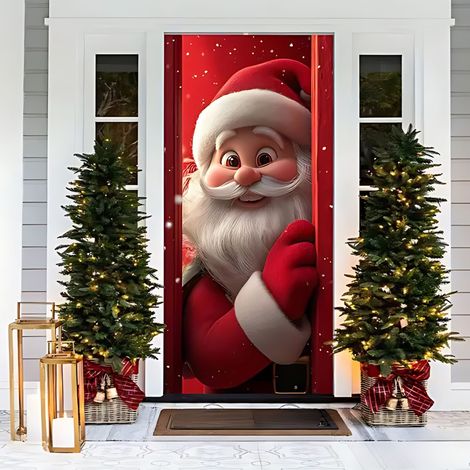 Décoration de porte Père Noël - Chaussette de Noël festive - Décoration de porte de Noël - Décoration d'hiver - 90 cm x 180 cm