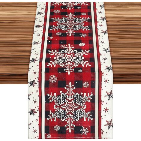 Christmas Table Runner - Trendy Snowman - Red - Snowflake - Winter Kitchen Table Decoration - 33 x 180 cm (1/5)