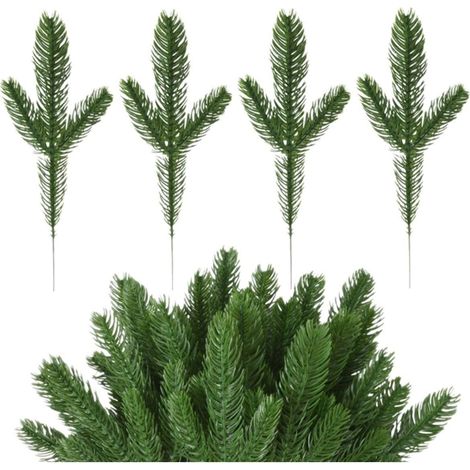60 branches de sapin artificiel, flexibles et réalistes, pour couronne de l'Avent, guirlande de Noël, décoration intérieure et extérieure