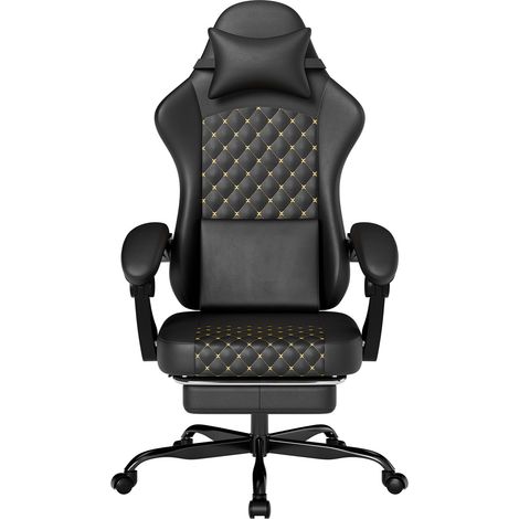 Silla gaming ergonómica de cuero PVC negra con reposapiés HOMVRA (1/5)