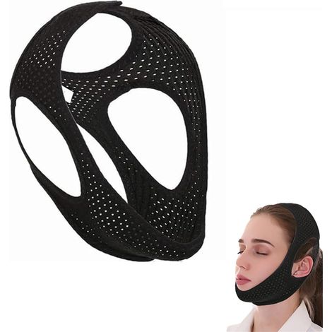 Mentonnière Anti-ronflement, Chin Strap Anti Ronflement Efficace, Mentonnière De Sommeil En Maille Respirante,Solution Ronflements Réglable Mentonnière pour Aide Réduction Ronflement (1/5)