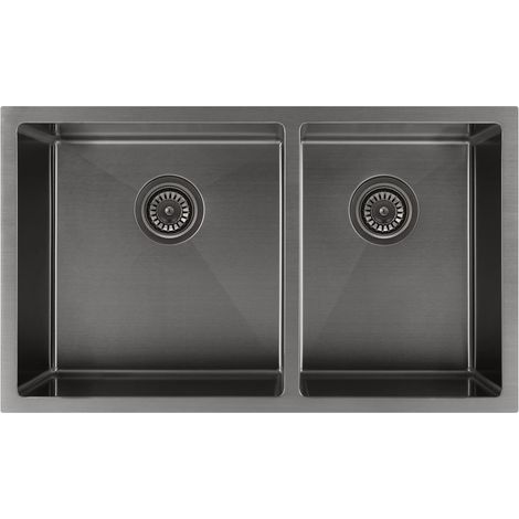 Lavello da cucina doppio 760 mm - gunmetal spazzolato - Jaboty