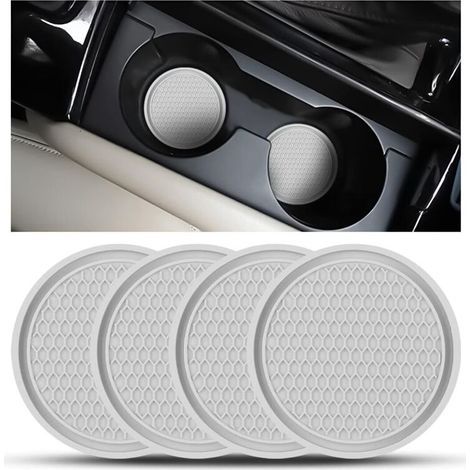 4 Pieces Universal Anti-Slip Silicone Coasters, PVC Cup Holder, Car Coaster, Car Cup Mat, Cup Coaster (Grey) (1/5)