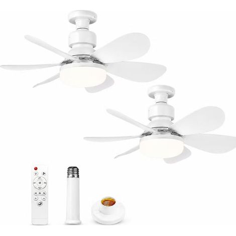 Set mit 2 E27-Deckenventilatoren mit dimmbarer LED-Beleuchtung, 40 W – Fernbedienung – 3 Geschwindigkeitsstufen – 6 Flügel – Leiser Gleichstrommotor – 52 cm – Enlenk (1/4)