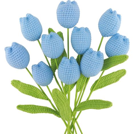 Fleurs artificielles au Crochet, 10 pièces, tulipes faites à la main, Bouquet tricoté, ornements floraux, cadeaux, décoration de maison (1/5)