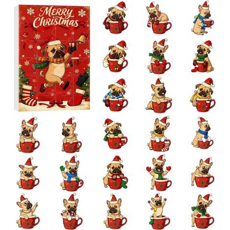 Calendrier de l'Avent,Jouet Cadeau Chien Mignon 24 Jours en Acrylique - Calendrier de Compte à Rebours pour Fête Canine - pour Adolescents Adultes Famille Saison Fête de Noël Maison Petit (1/5)