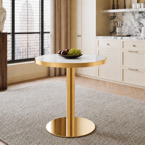 Ensemble salle à manger extensible 5 pièces blanc/bois, 4 chaises en velours + table rectangulaire, MDF (1/5)