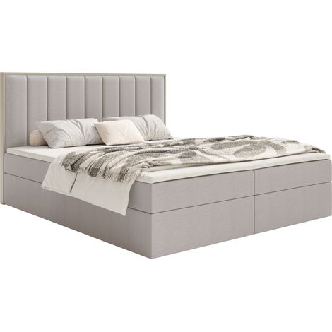 Selsey Togents – Boxspringbett 140x200 mit Stauraum und Topper, hydrophobe Chenille, graubeige (1/5)