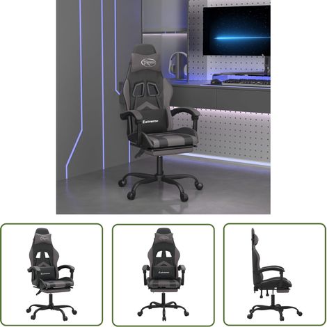 vidaXL Chaise de jeu pivotante et repose-pied Noir et gris Similicuir (1/5)
