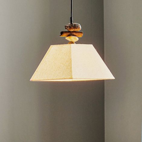[GEBRAUCHT] B-Ware Hängelampe Seregon Mit Textilschirm Und Steindekor Deckenlampe Deckenleuchte