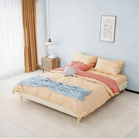 Tête de lit beige en tissu métal 200 x 160 x 14 cm (1/5)