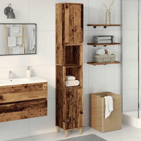 Armoire de Salle de Bain en Bois d'Ingénierie, Design Vintage, Rangement Haut 190 cm, Meuble de Douche 30x30 cm (1/5)