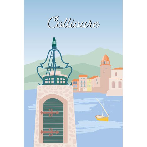 Tableau sur toile illustration phare de Collioure 30x45 cm - Impression sur Toile Murale Décorative - Image imprimée en HD sur Toile - Toile sur Châssis en Bois FSC - Fabriqué en France (1/4)