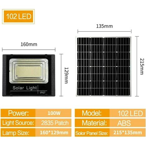 Lampe solaire LED (100 W) étanche, projecteur, panneau lumineux solaire Foco, spots LED muraux pour jardin, éclairage solaire extérieur (1/5)