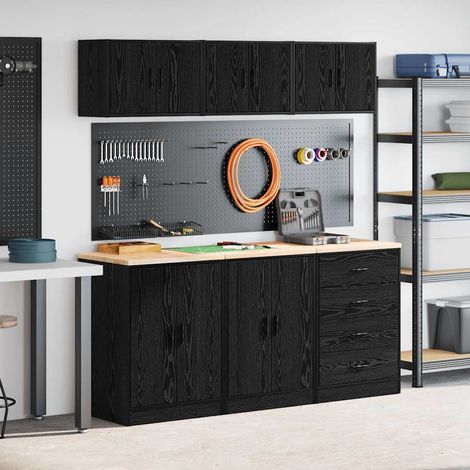 vidaXL Armoires de garage 6 pcs noir bois d'ingénierie (1/5)