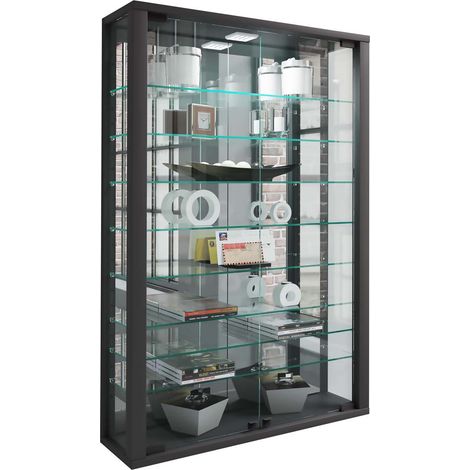 Ebuy24 – Vitrine murale VitrosaMini avec miroir – 2 portes en verre noir – 9 étagères fixes – Design élégant pour rangement décoratif (1/5)