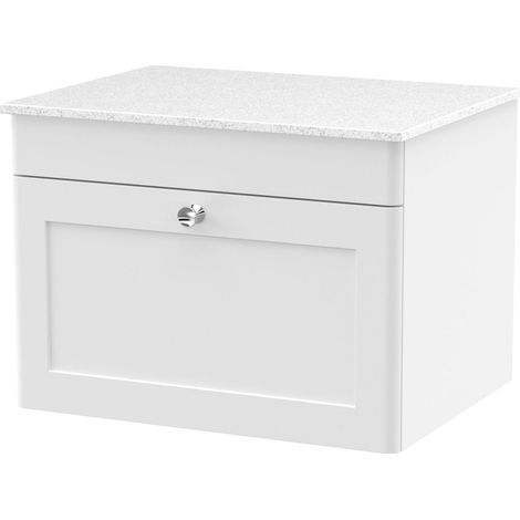 Swynnerton Traditional Wall Hung Vanity Unit with Marble Top, Satin White, 600mm