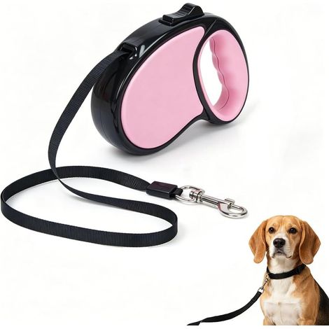 Laisse rétractable pour chien, 4,8 m, avec poignée antidérapante, laisse en nylon résistante, sans nœud, frein à main, pause, verrouillage (1/5)