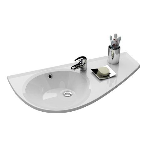 Ravak Lavabo Avocado Comfort 85x45cm, estilo asimétrico ahorra espacio, orientación recta, con perforación y rebosadero XJ1P1100000 (1/4)
