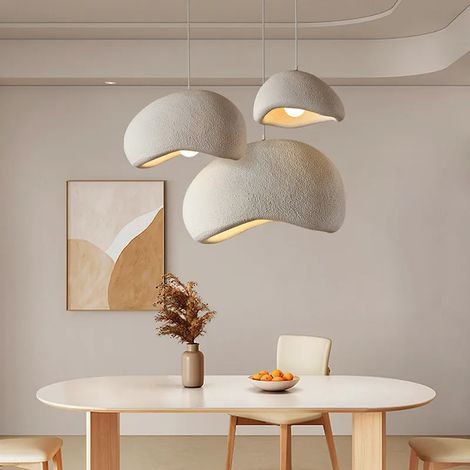 Suspension Moderne pour Salle à Manger Cuisine Îlot Lumière Couloir Restaurant Lampe Suspendue E27 Base Japonais Wabi-Sabi Style Nid D'oiseau Forme Luminaire,40cm Blanc (1/4)