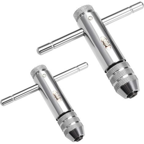2PCS Clés à Tarauds à Rochet Clé à Cliquet à Poignée en T Réglable Support de Robinet à Cliquet M3-M8 / M5-M12 Clé à Filetage pour Porte-Taraud Accessoires de Taraudage Manuel (1/5)