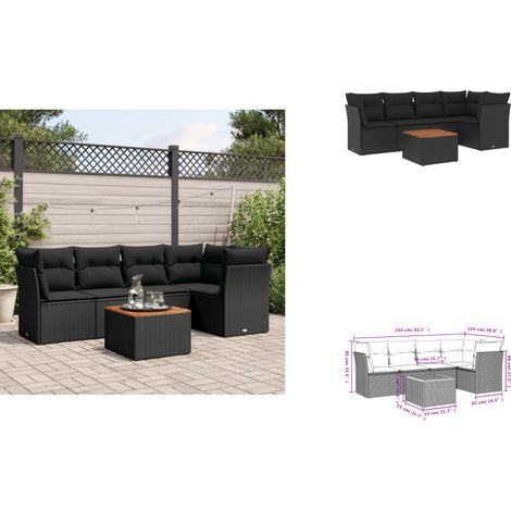 6-tlg. Garten-Sofagarnitur mit Kissen Schwarz Poly Rattan - Gartengestelle - Gartenmöbelset - Outdoor Möbel - Lounge Set - Rattan Gartenmöbel (1/3)