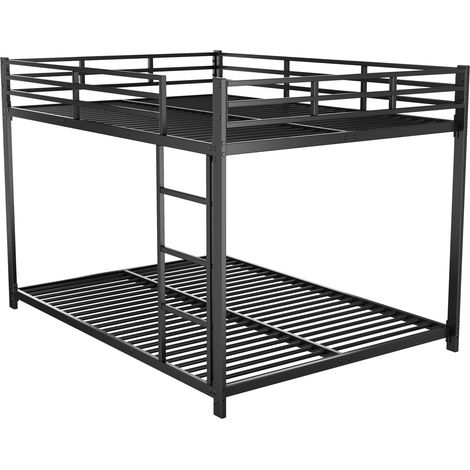 Letto a Castello Letto Matrimoniale 140×200 cm con Sponde di Sicurezza, senza Materasso, in Metallo, Nero (1/5)