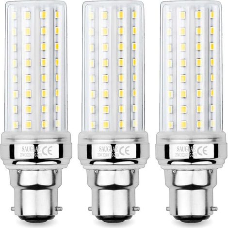 Bombillas LED tipo maíz de 20 W, equivalentes a una bombilla incandescente de 150 W, 2300 lm, blanco cálido de 3000 K, bombillas de bayoneta B22 (paquete de 3) (1/4)