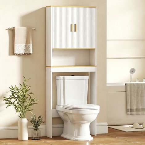 Meuble WC rangement au-dessus des toilettes 3 niveaux étagère de toilettes avec étagères réglables, 64x20x170,5cm, blanc (1/5)