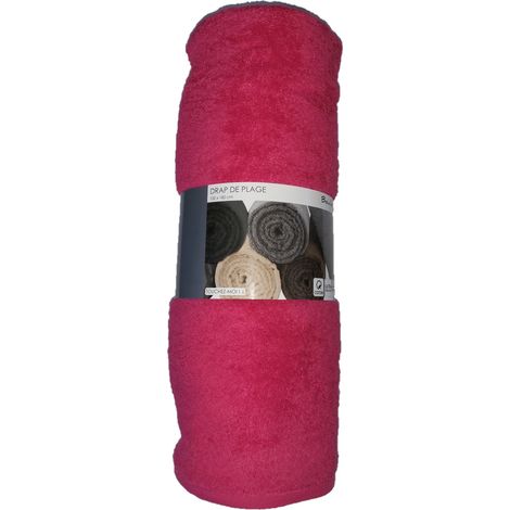 Serviette drap de plage 100 x 180 cm bouclette uni rose (1/2)