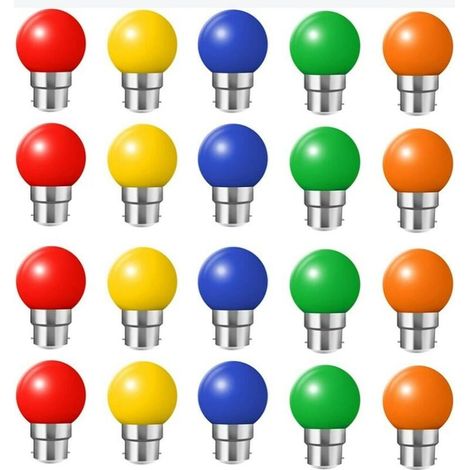 Lot de 20 ampoules led couleur b22 ampoules baïonnette 2w Rouge, Jaune, Orange, Vert, Bleu,Incassable (équivalence 20W) (1/4)