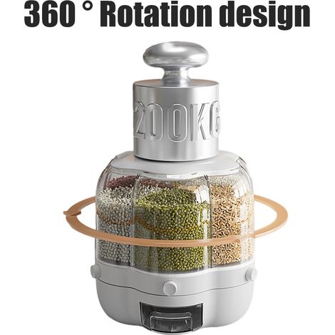 Grand récipient de stockage pour céréales (6,5 l) avec 6 compartiments rotatifs, distributeur de riz, hermétique, idéal pour la cuisine. (1/5)