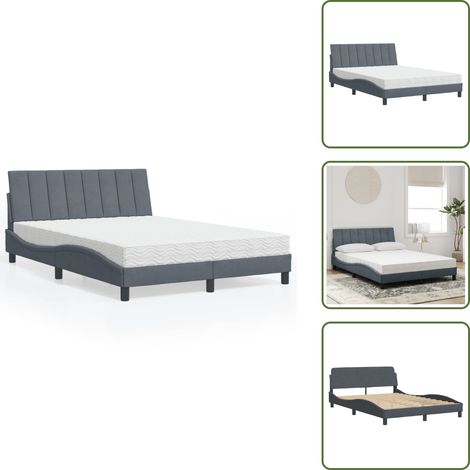 Lit avec matelas gris foncé 140x190 cm velours - Lit Double - Lit Capitonné - Lit Design - Lit Velours - Literie (1/5)